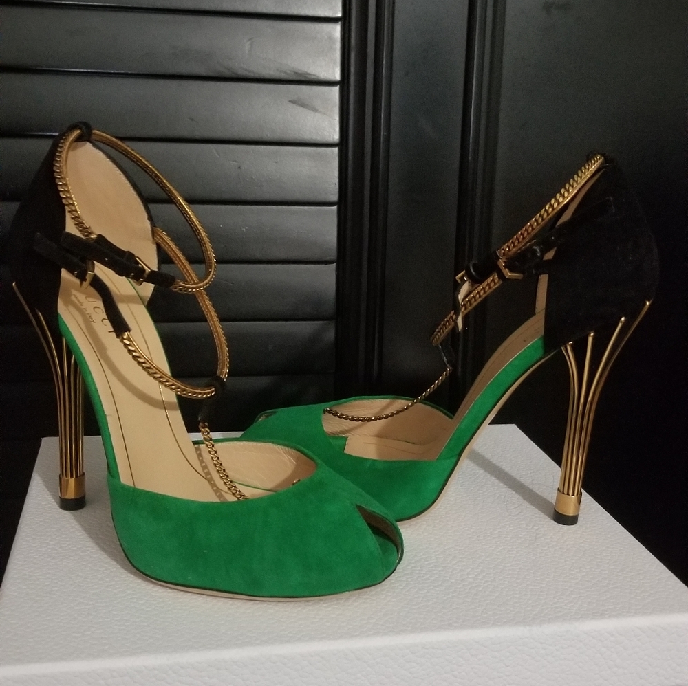Gucci Heels- Gorgeous Green with Gold Cage Heels